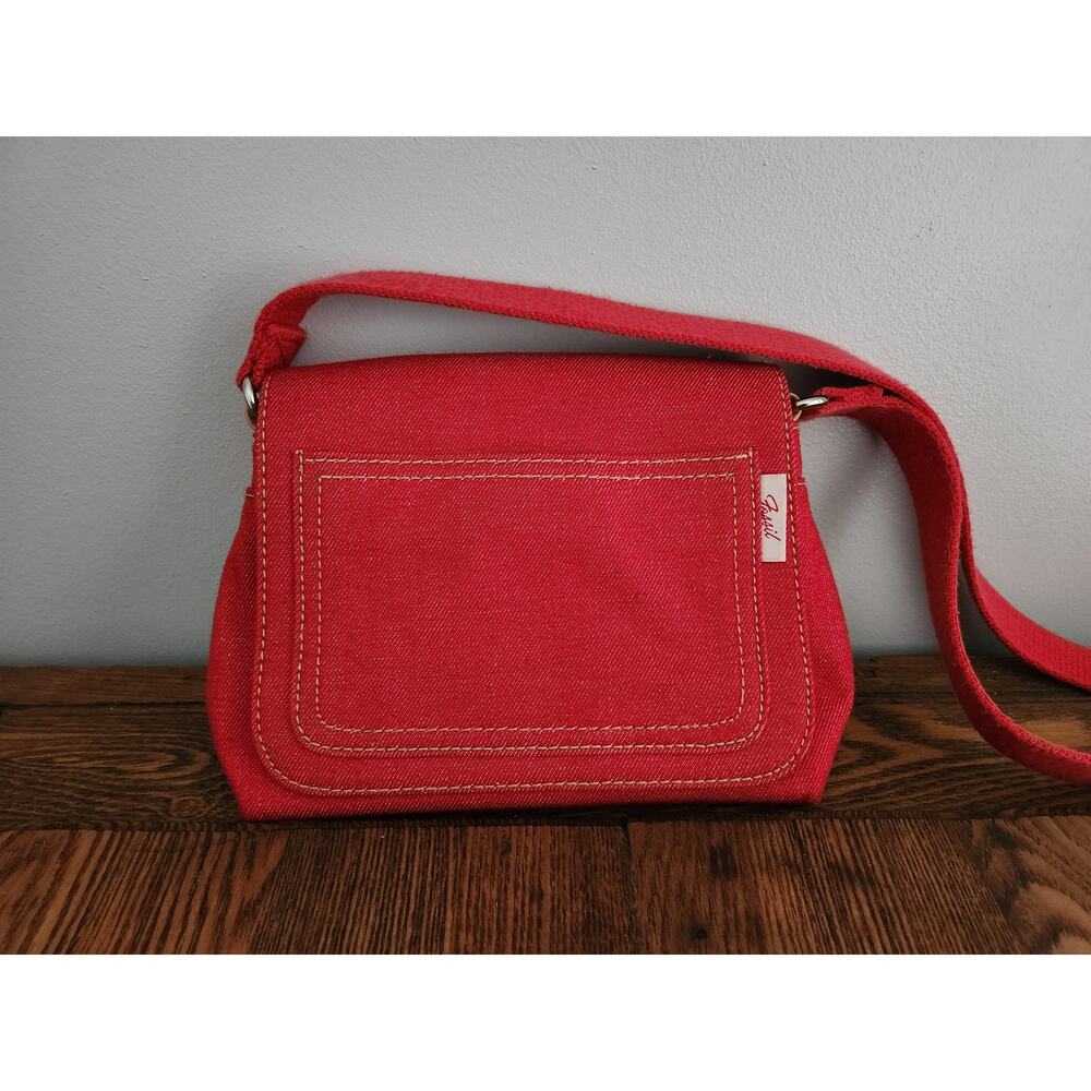 Fossil Vintage Y2k Red Denim Crossbody Handbag